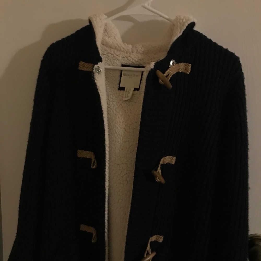 Fuzzy Blue w/ Brown Button Teddy Coat